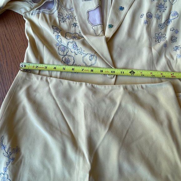 Vera Cristina Silk Two Piece Suit Vintage Yellow Embroidered Jacket Skirt Set - Picture 9 of 16